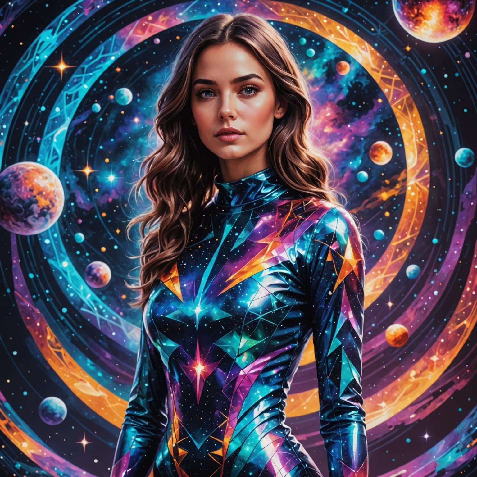 Cosmic Astral Goddess in Vibrant Holographic Illustration