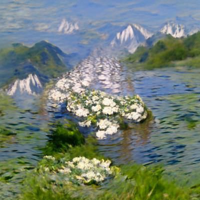 Serene River of White Flowers