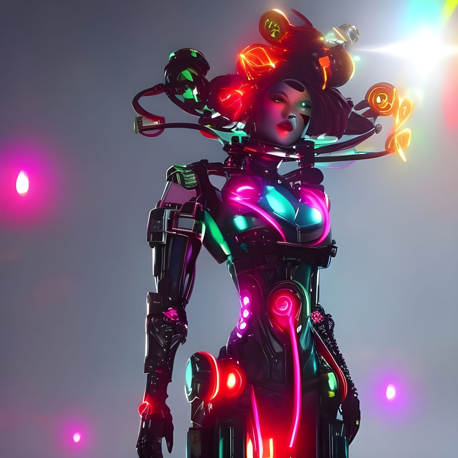 Neon Cyberpunk Cyborg Goddess