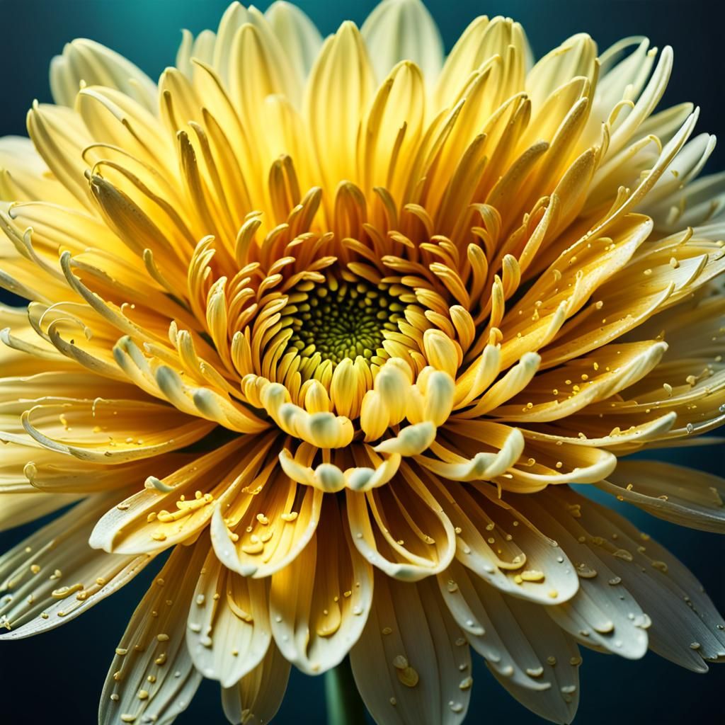 Hyperrealistic Yellow Chrysanthemum Flower in Splash Art Sty...