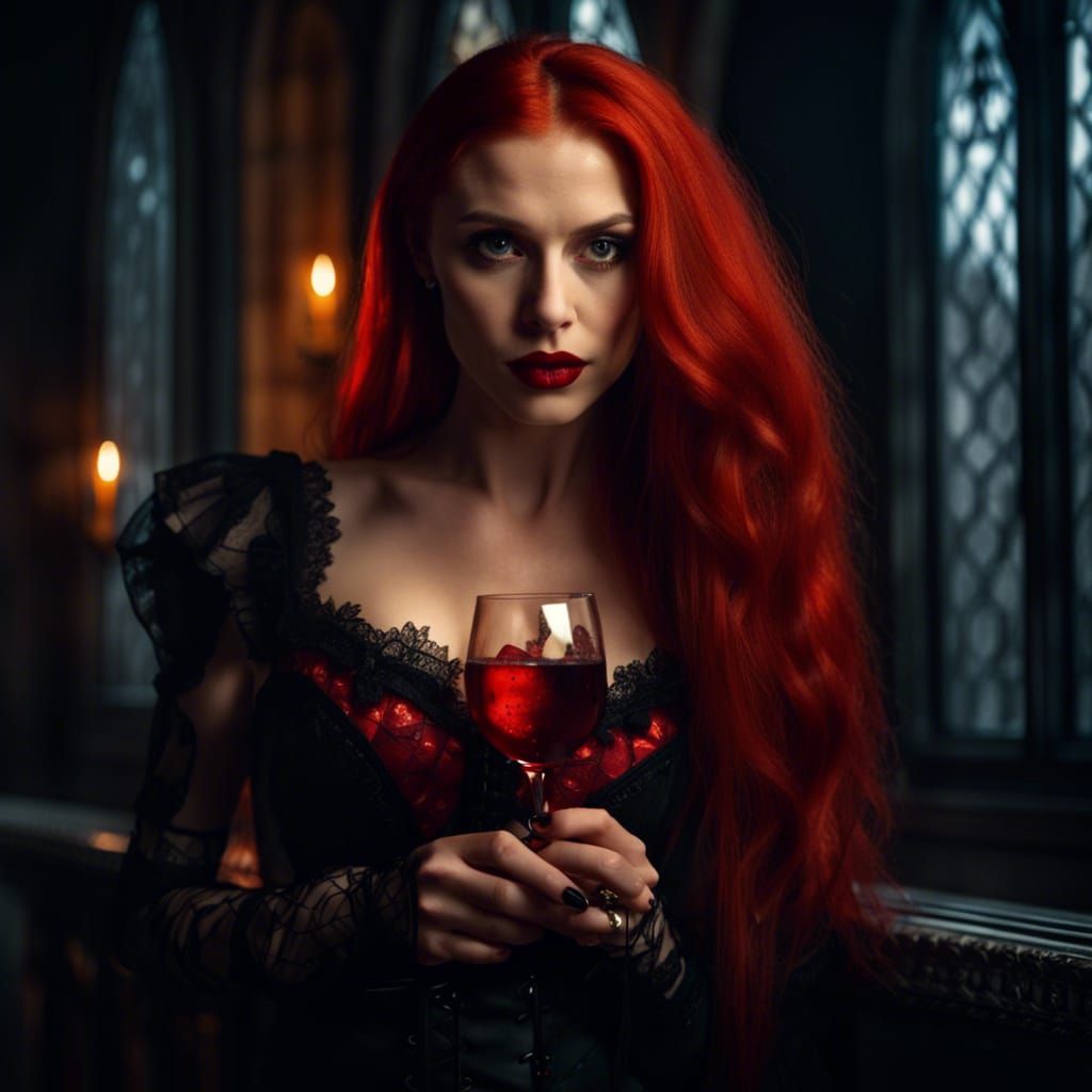 Beautiful Vampire in Gothic Castle, Hyperdetailed Portrait