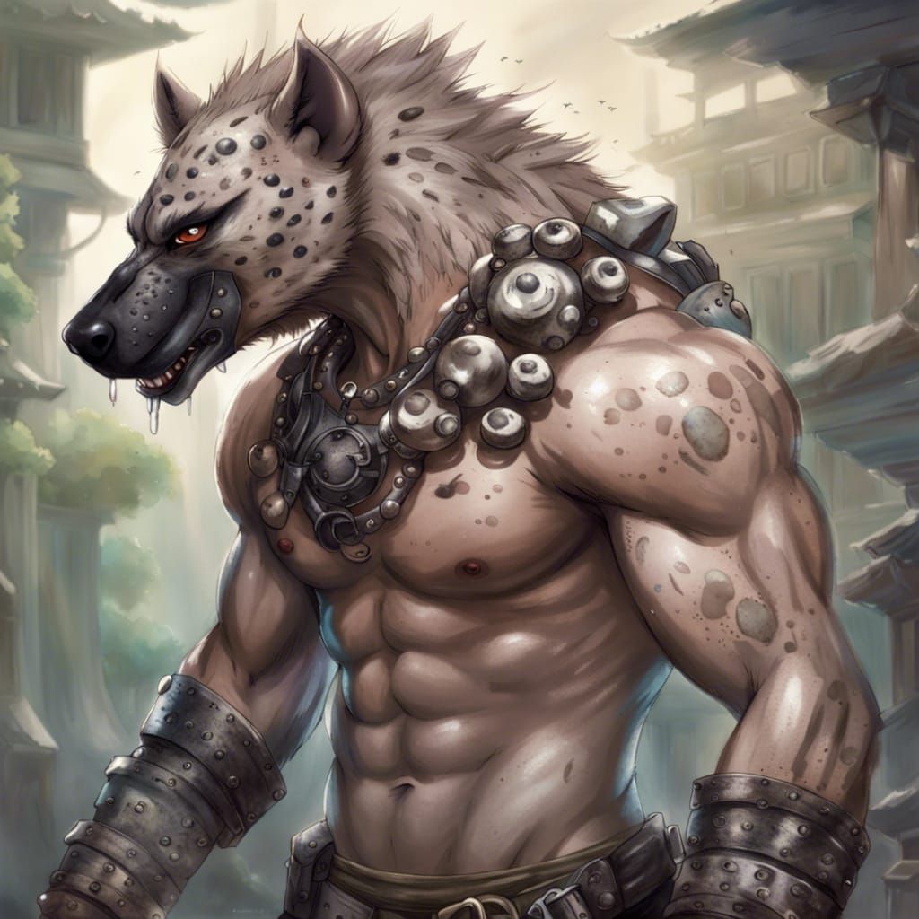 Muscular Hyena Man in Anime Key Visual Style