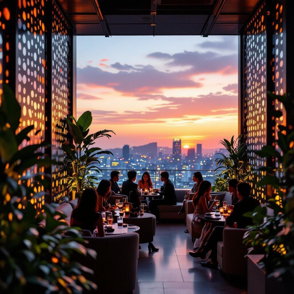 Seoul Skybar Party with K-Pop Stars in Cinematic Style