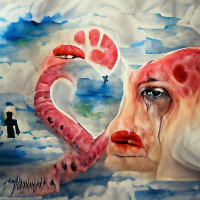 Melancholic Goodbye in Watercolor Acrylic Art