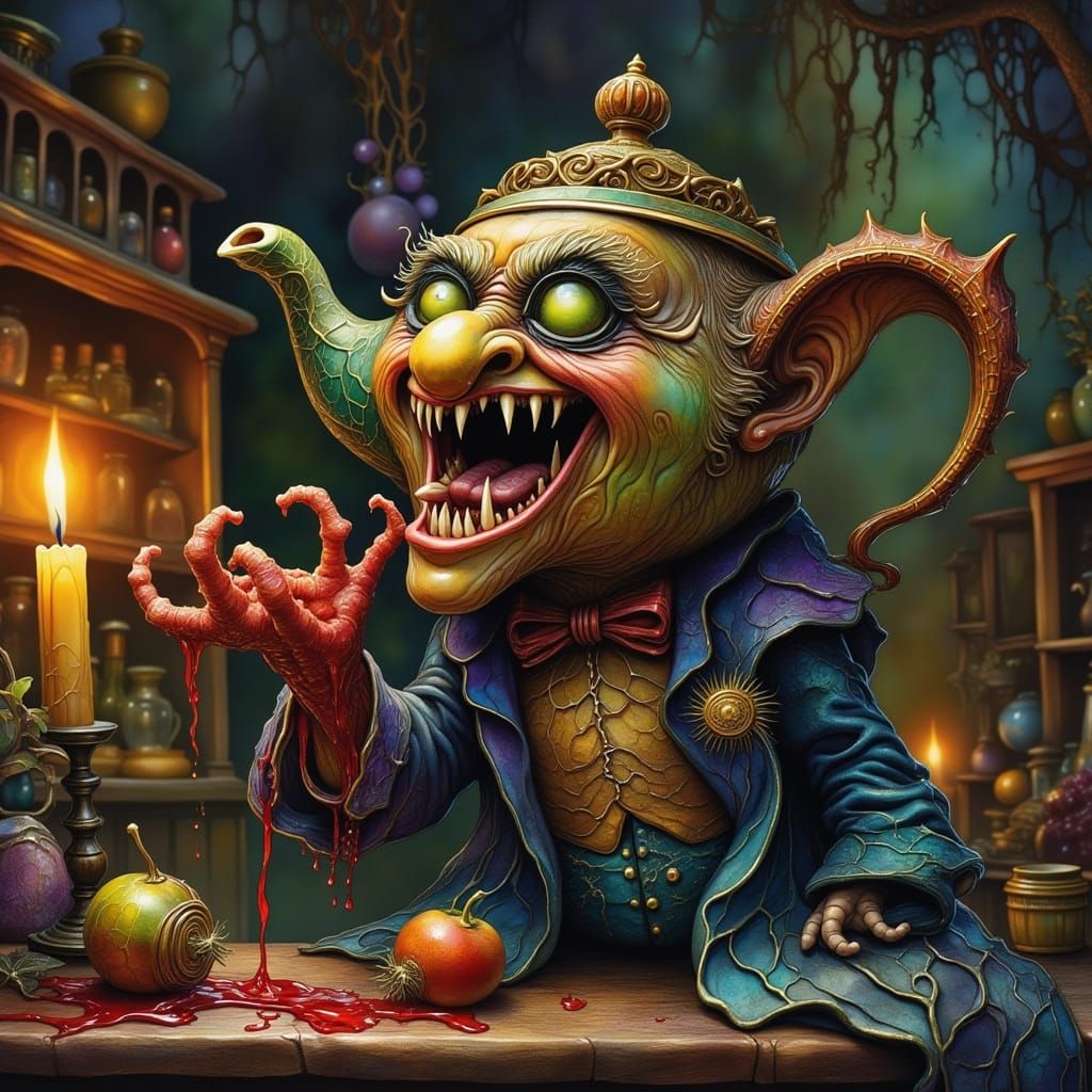 Angry Vampire Teapot in Dark Fantasy Style