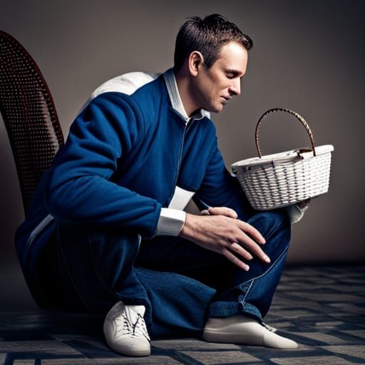 Hyperrealistic Young Man in White Sweatshirt and Jeans