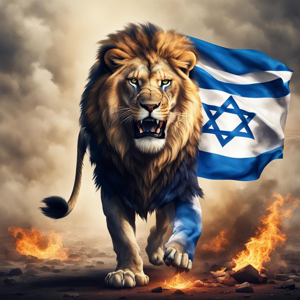 Burning Lion with Israeli Flag Digital Art