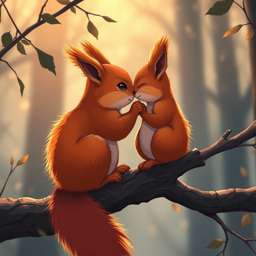 Tender Red Squirrel Romance in Vibrant Manga Style