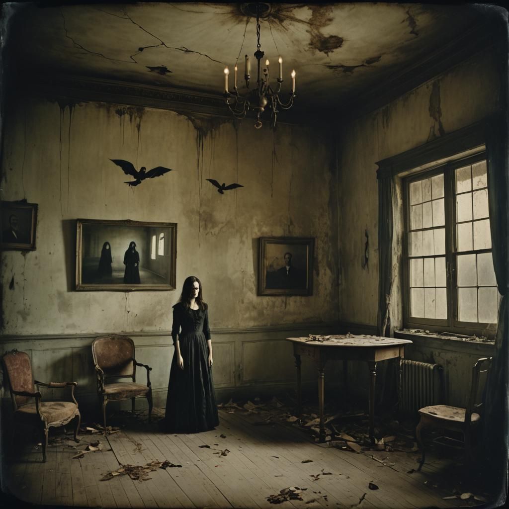Creepy Haunted House Interior in Vintage Photo Style