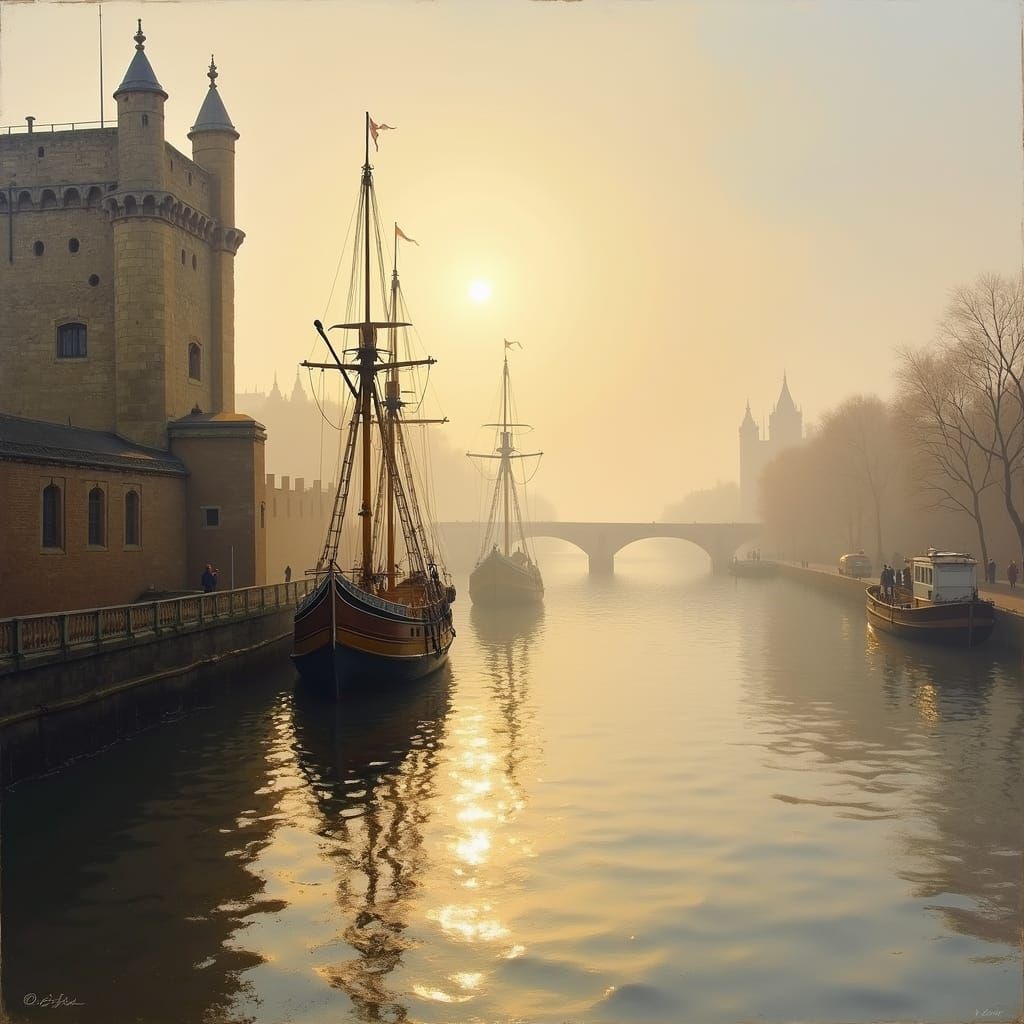 River Thames and Tower of London in Impressionist Style
