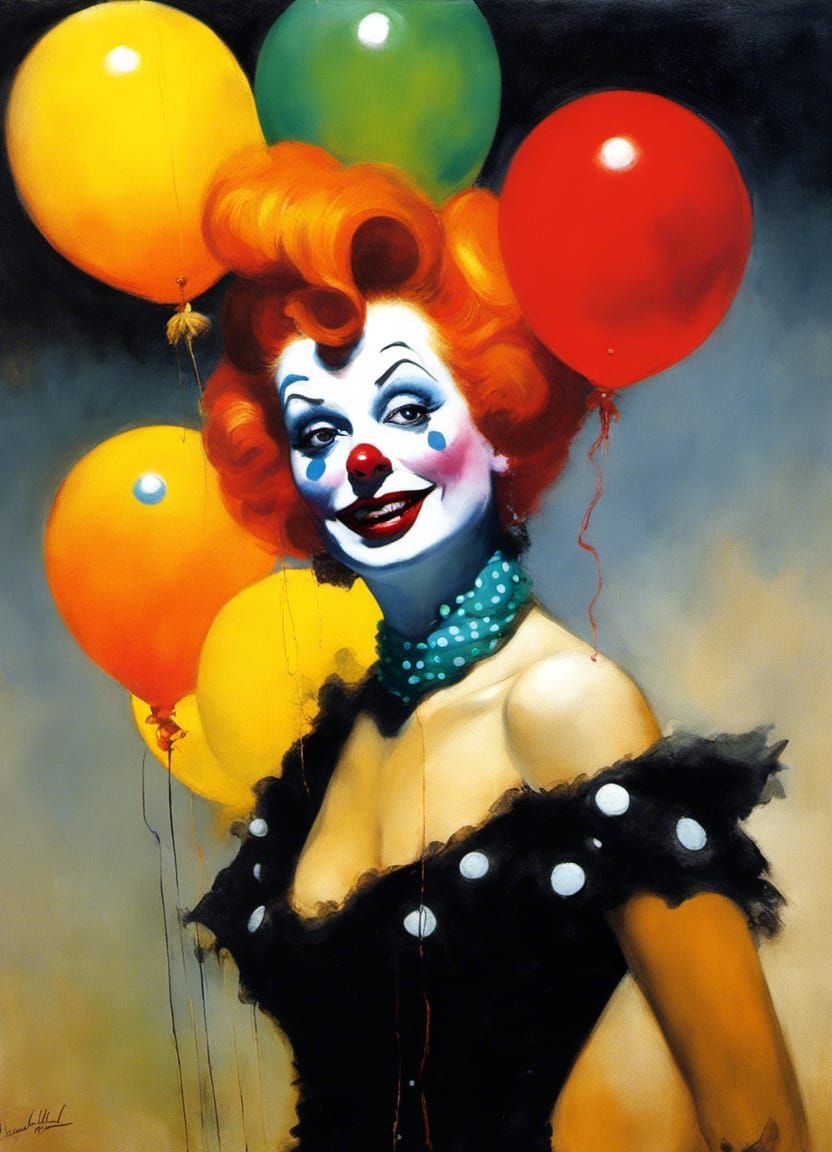 Demonic Clown in Chiaroscuro Painting