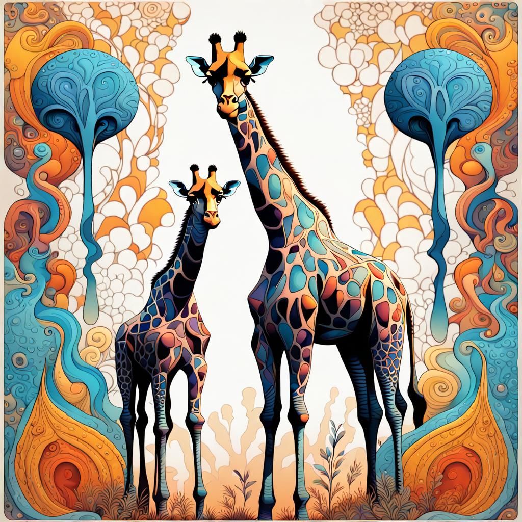 Colorful Prairie Animals in Neo-Primitivism Style