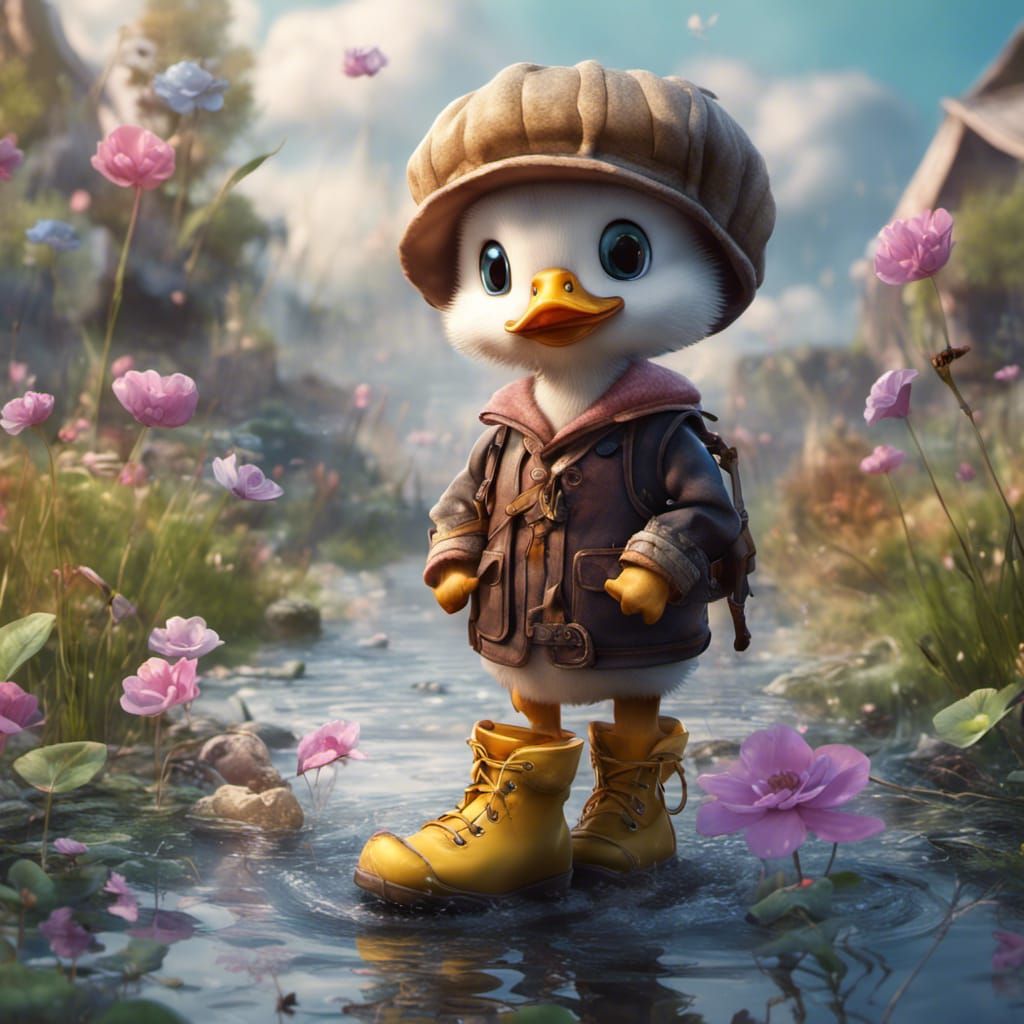 Kawaii Duckling in Wellington Boots: Detailed Art