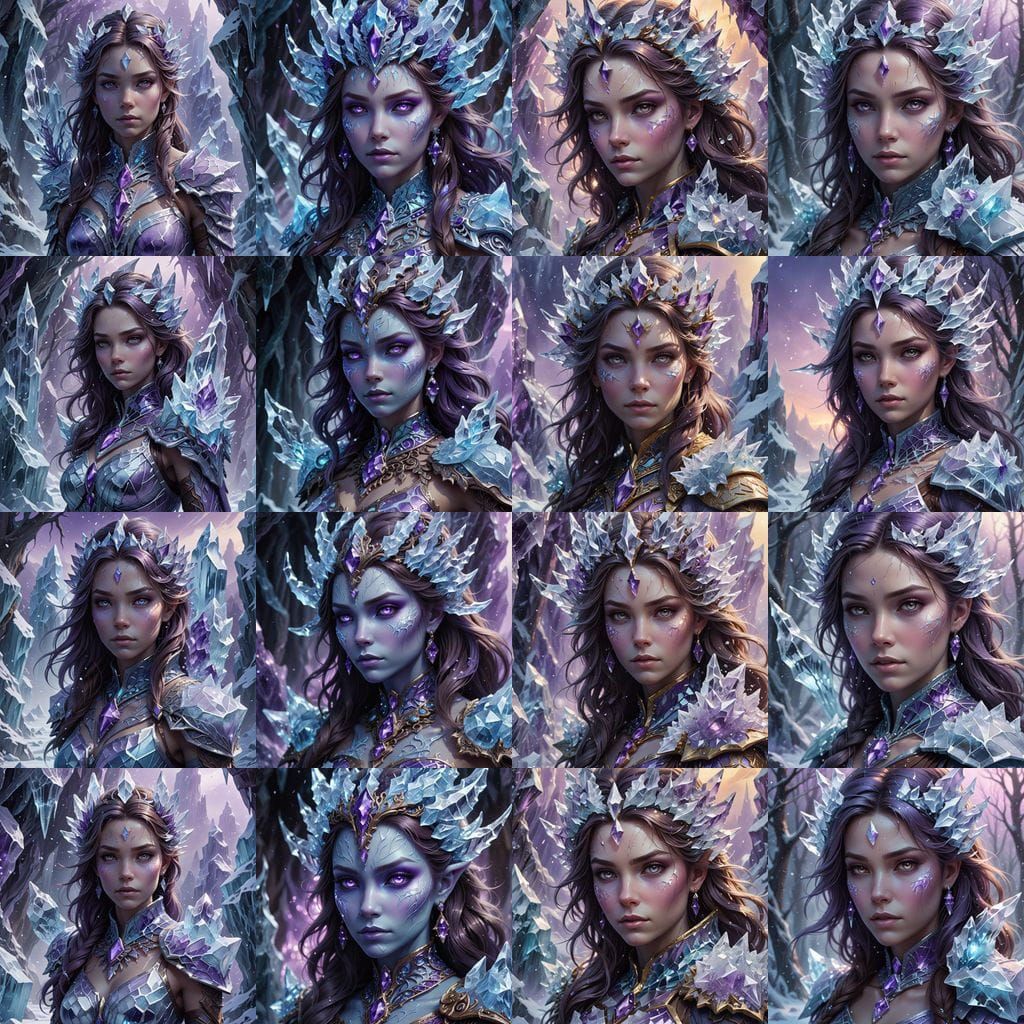 Female Ice Elemental with Amethyst Adornments
