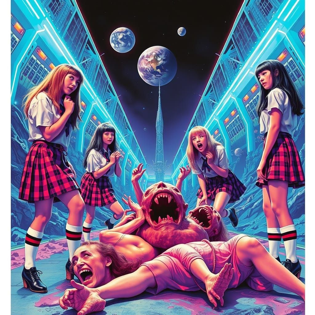 Sci-Fi Schoolgirls Devouring Celestial Corpses