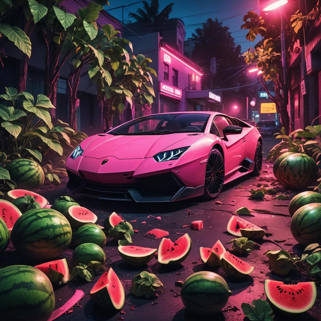 Watermelon Lamborghini in Neon Fantasy Style