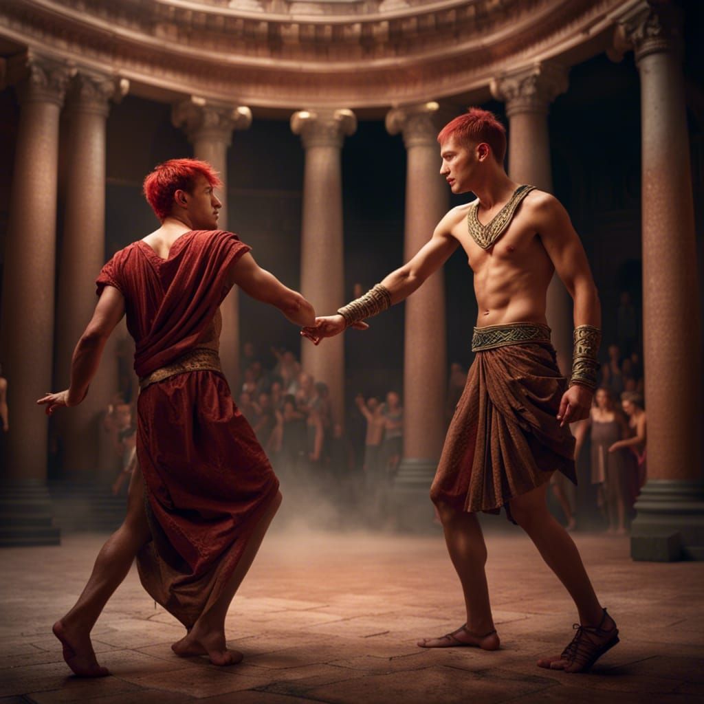 Ancient Roman Redhead Dancers on Stage