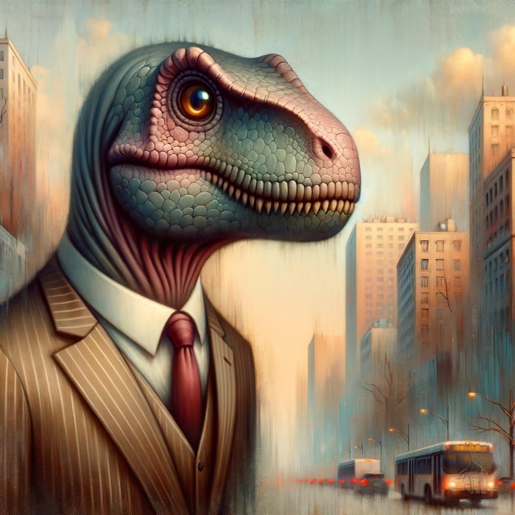 Surreal T-Rex Thriving in Bustling City