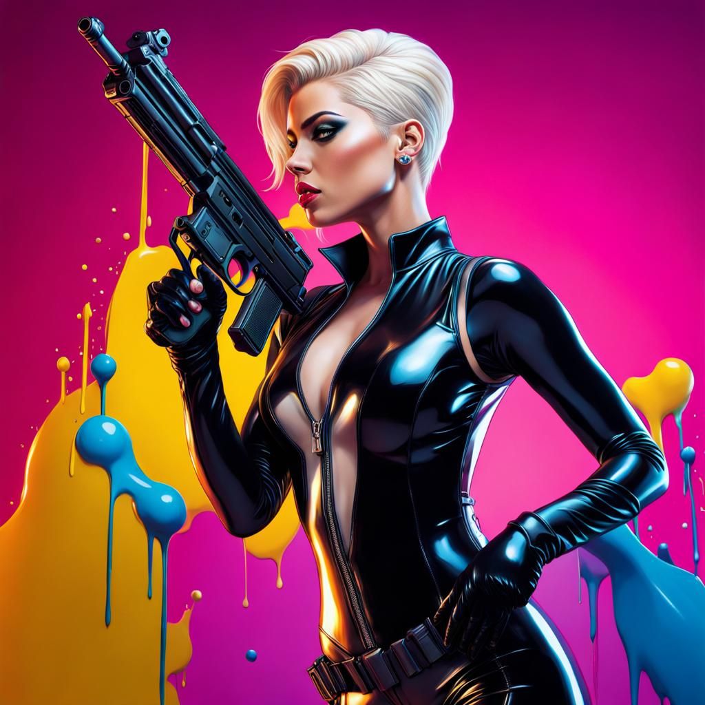 Pale Female Assassin in Hyperrealistic Splash Art