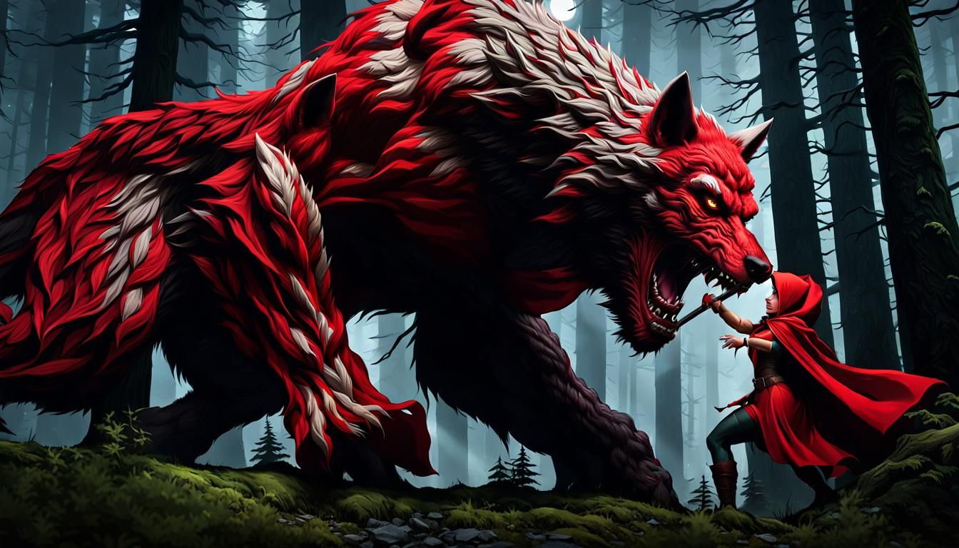 Red Riding Hood vs Werewolf: Dark Fantasy Art
