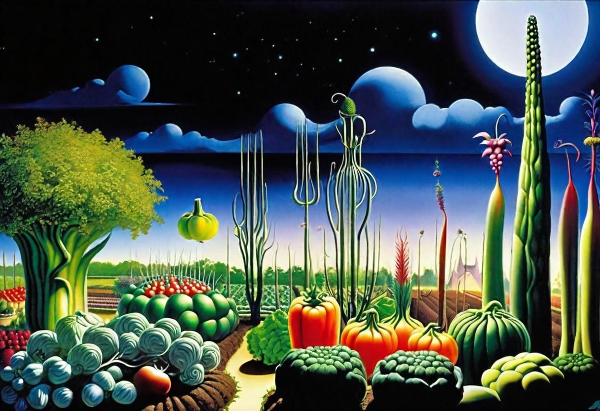 Enchanted Vegetable Garden: Surreal Nocturnal Fantasy