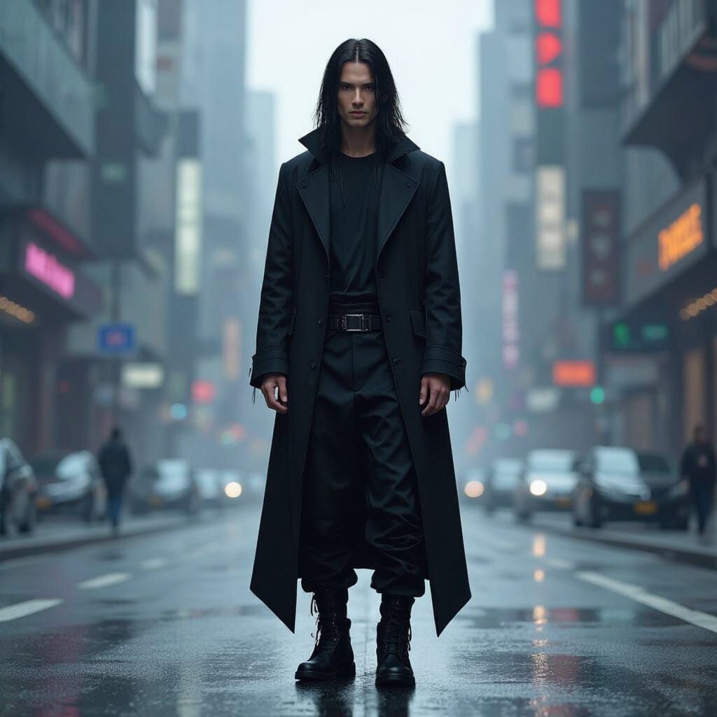 Cyberpunk Silhouette in Futuristic Cityscape