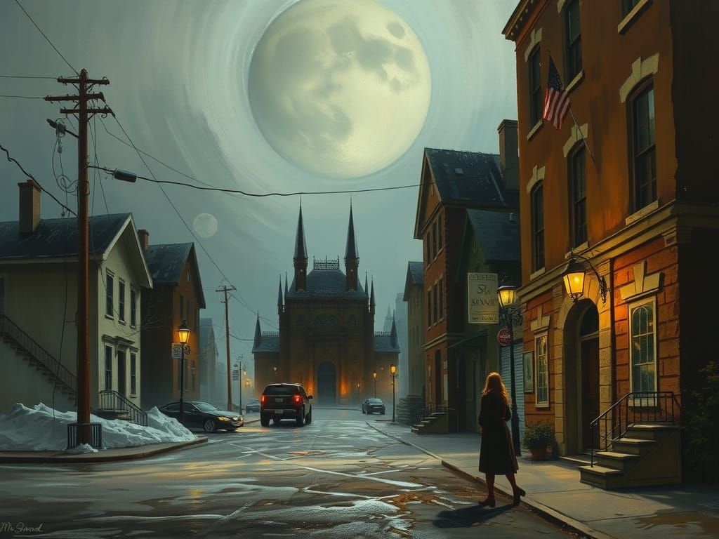 Eerie Urban Legends in Modern Oil Painting Style