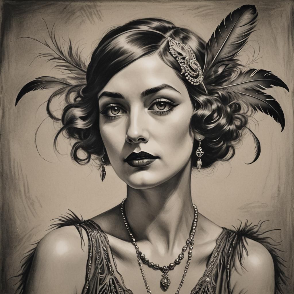 Flapper Girl Portrait in Salvador Dali Style
