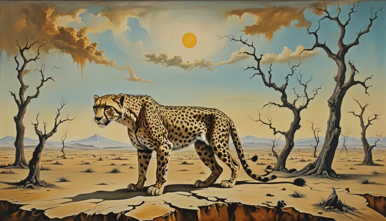 Surreal Savannah Cheetah Melting Oil Painting