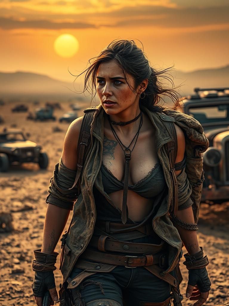 Wasteland Wanderer Surveys Desolate Landscape in Digital Art