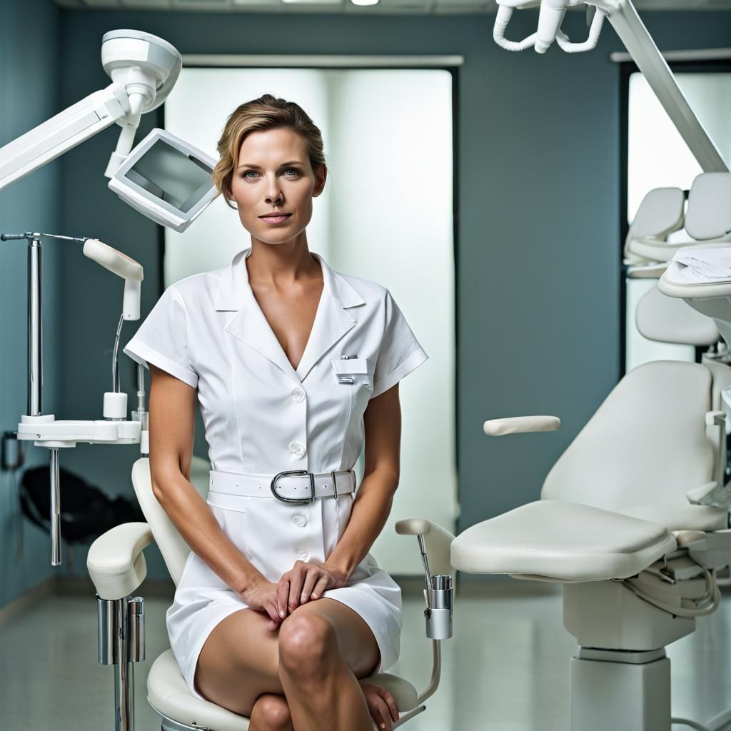 Dental Nurse Portrait in White Mini Dress