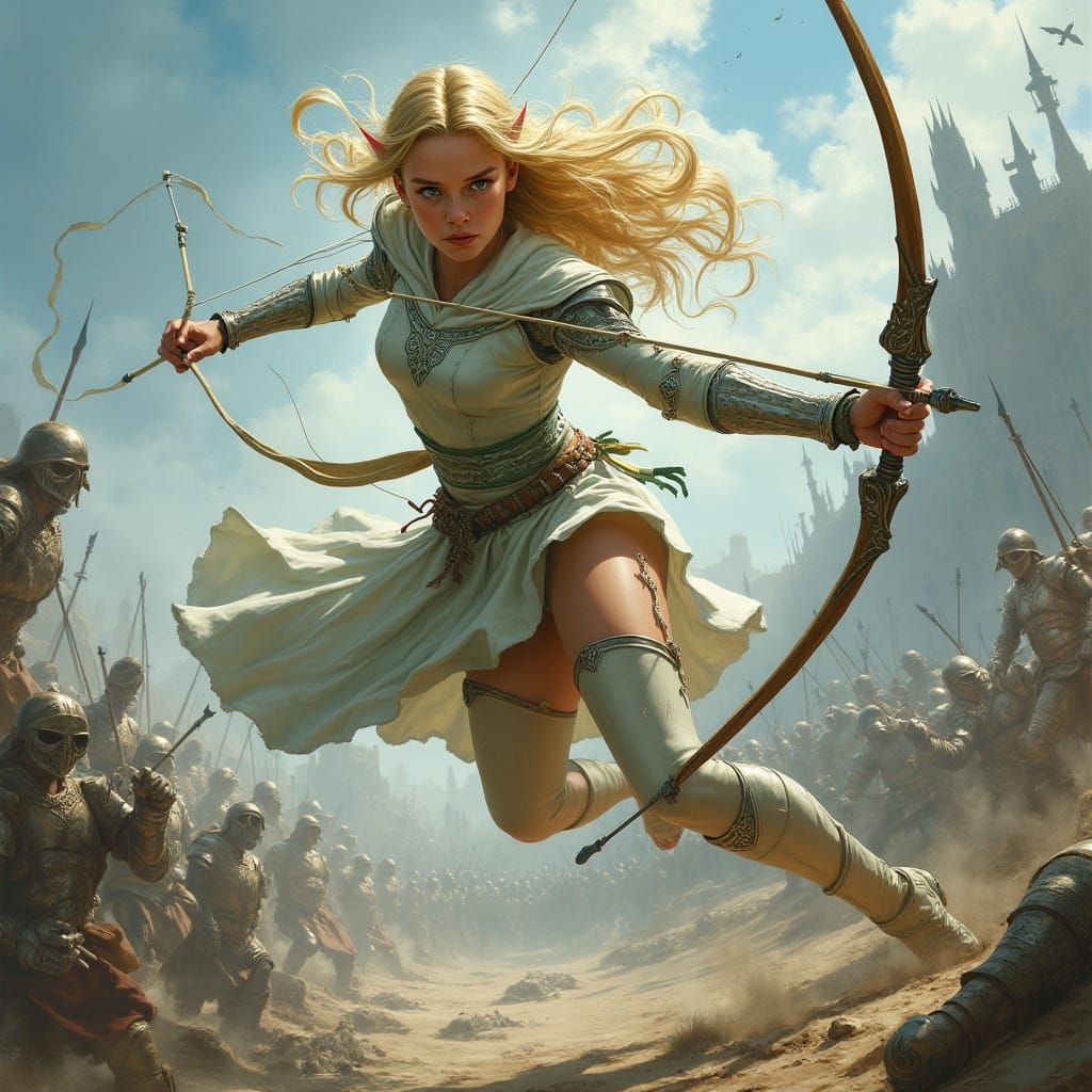 Elegant Elf Warrior Leaps into Battle