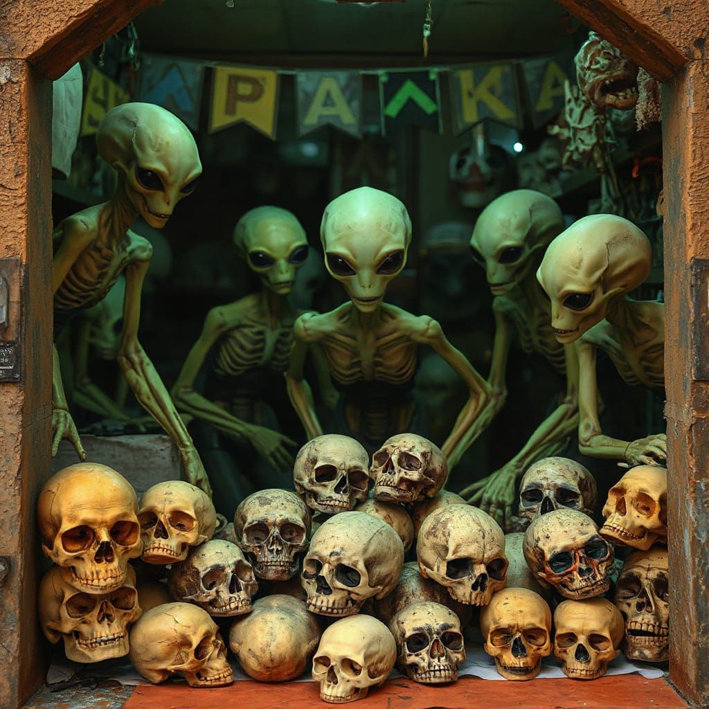 Alien Market with Human Skulls