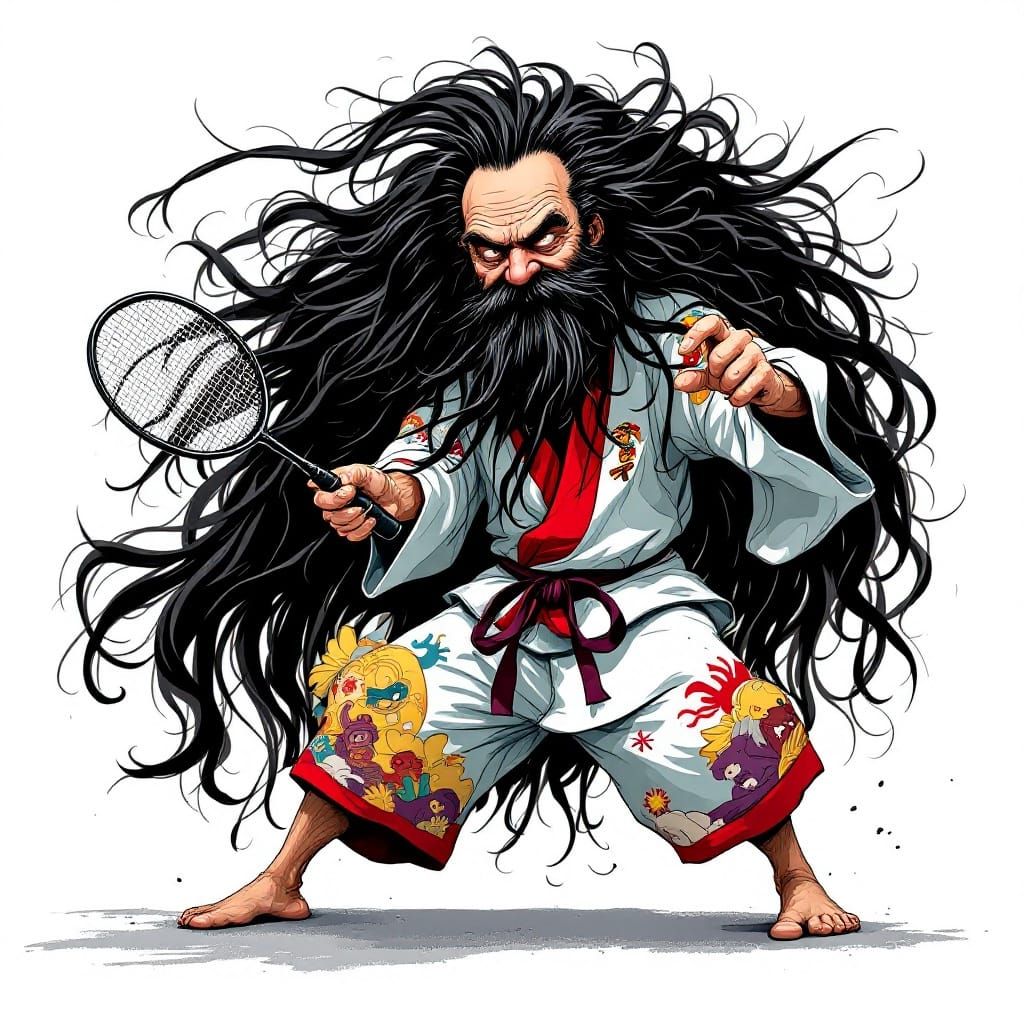 Humorous Taekwondo Master Playing Badminton