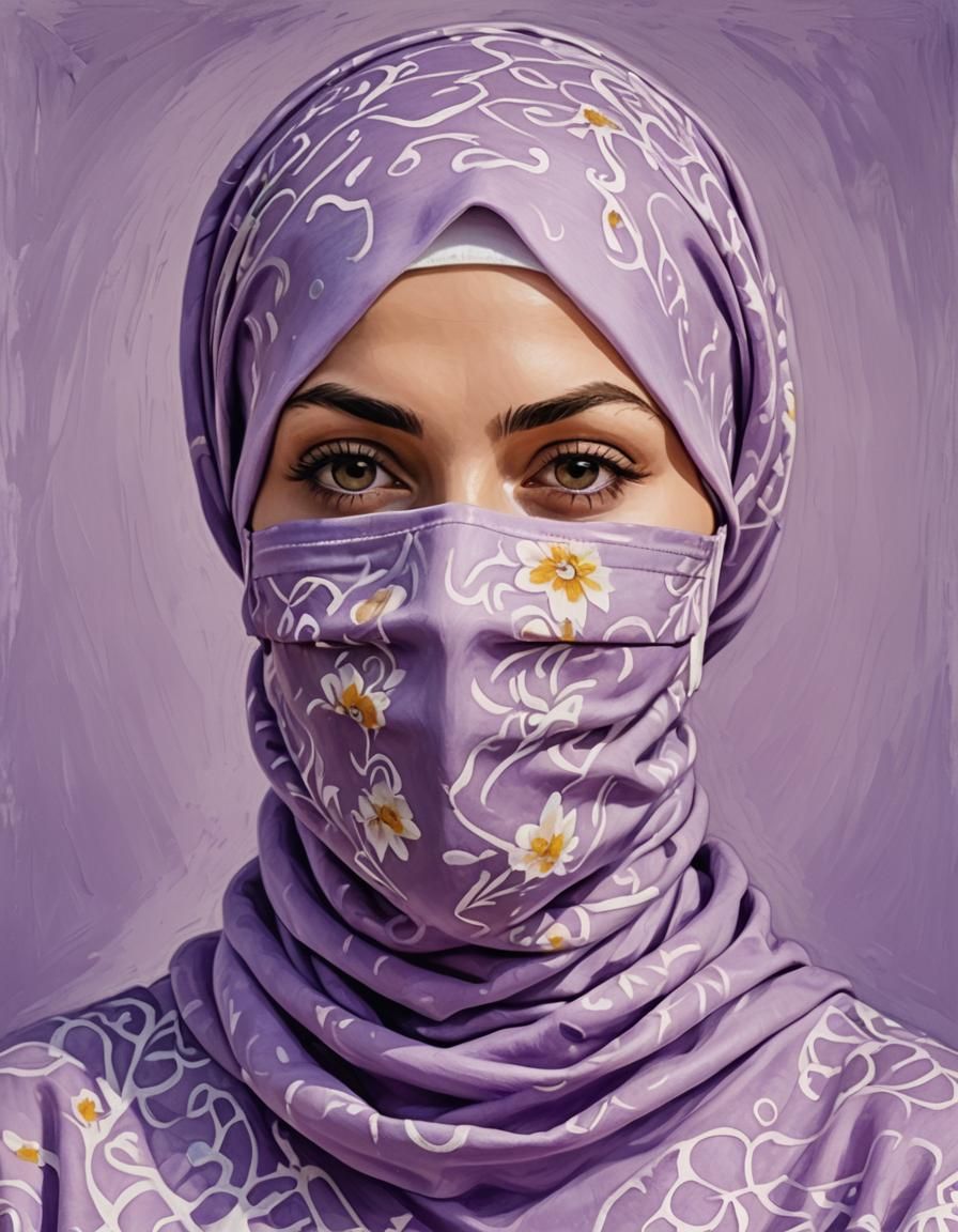Impressionist Portrait of Woman in Hijab and Facemask