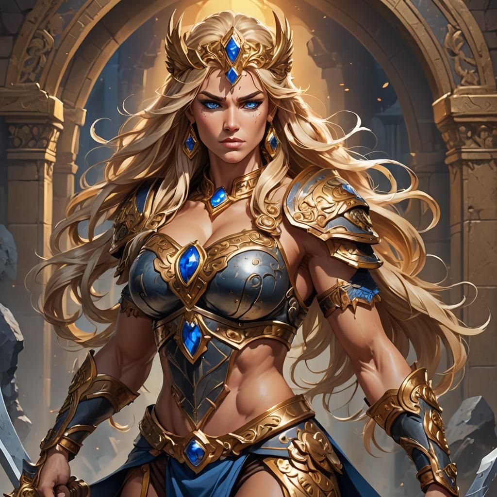 Anime Female Barbarian with Golden Accents