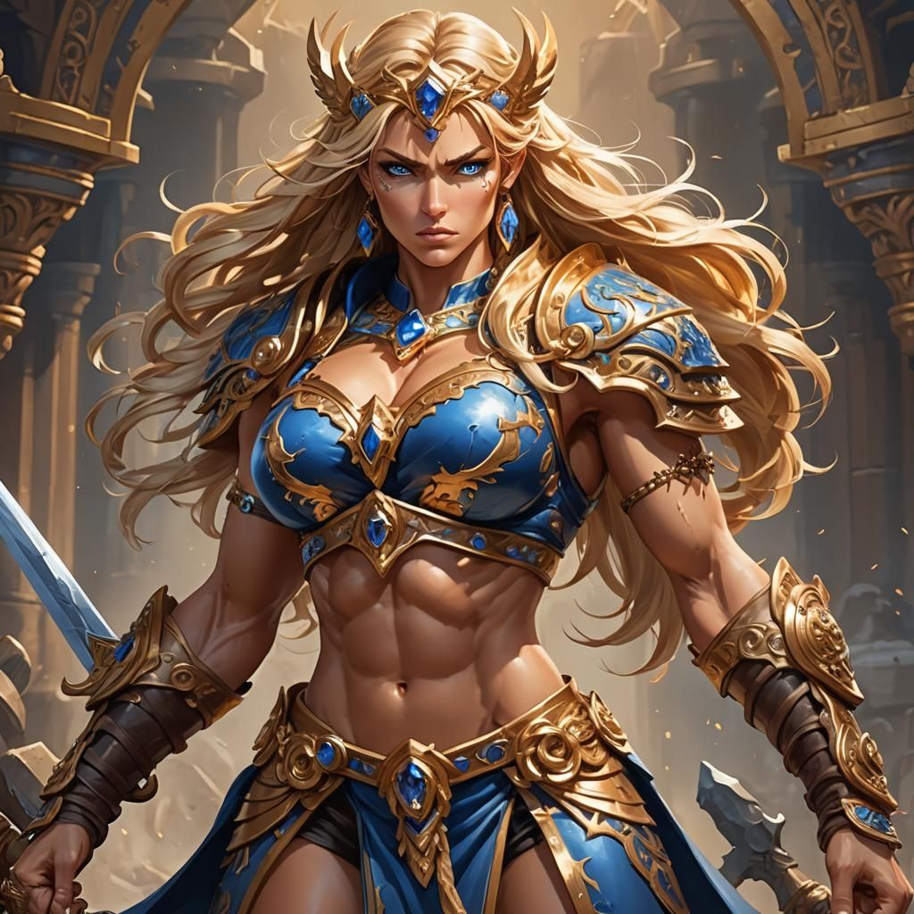 Anime Female Barbarian with Golden Accents