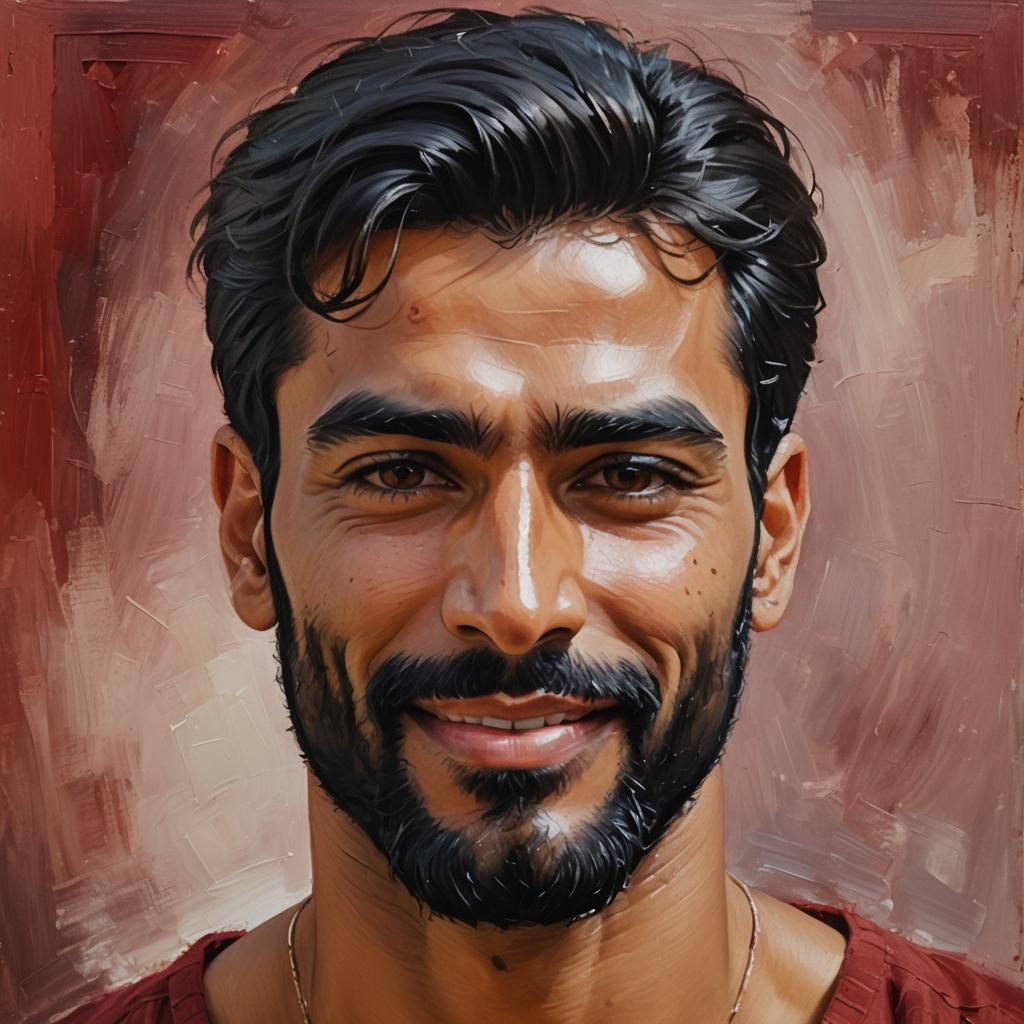 Friendly Man with Beard in Impressionist Oil Painting