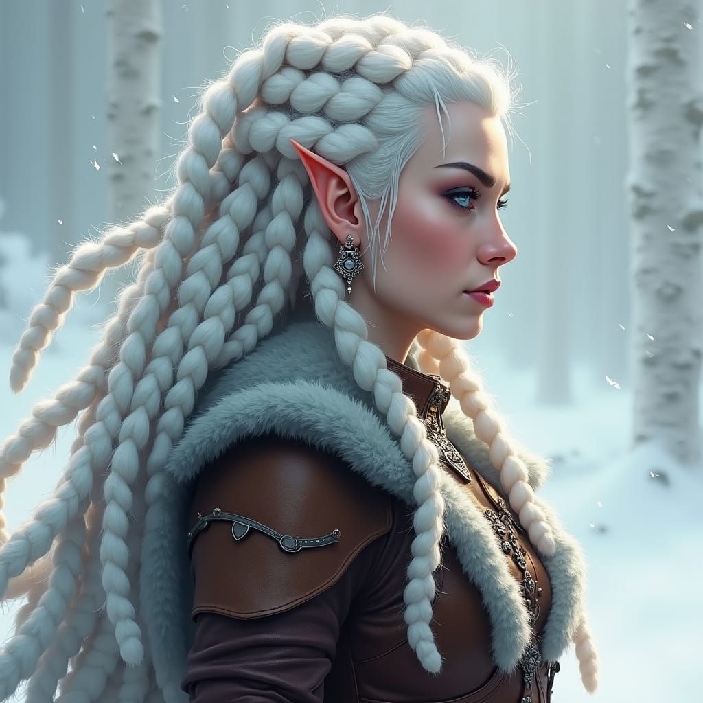 Snow Elf Warrior Portrait with Silver Mohawk