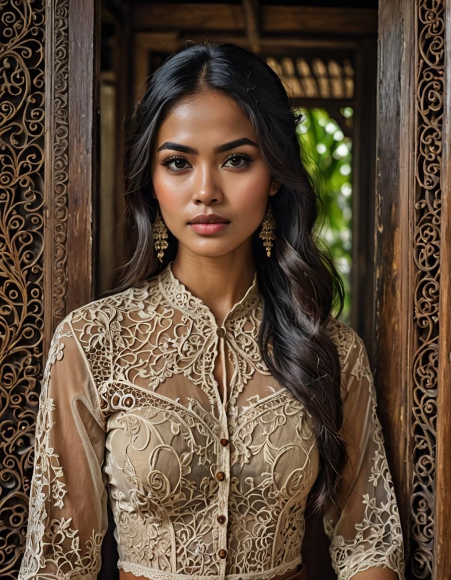 Indonesian Woman in Traditional Javanese House