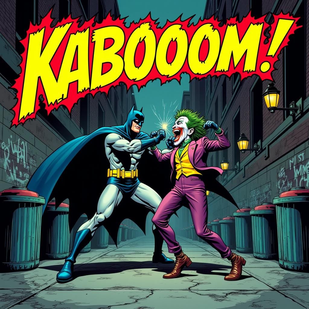 Batman Punches Joker in Retro Comic Style