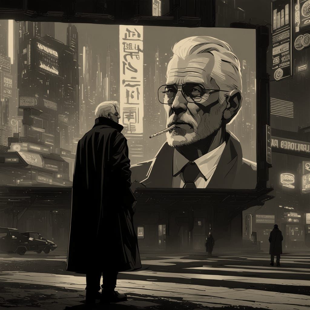 Man in Long Coat: Cyberpunk Realism with Cigarette
