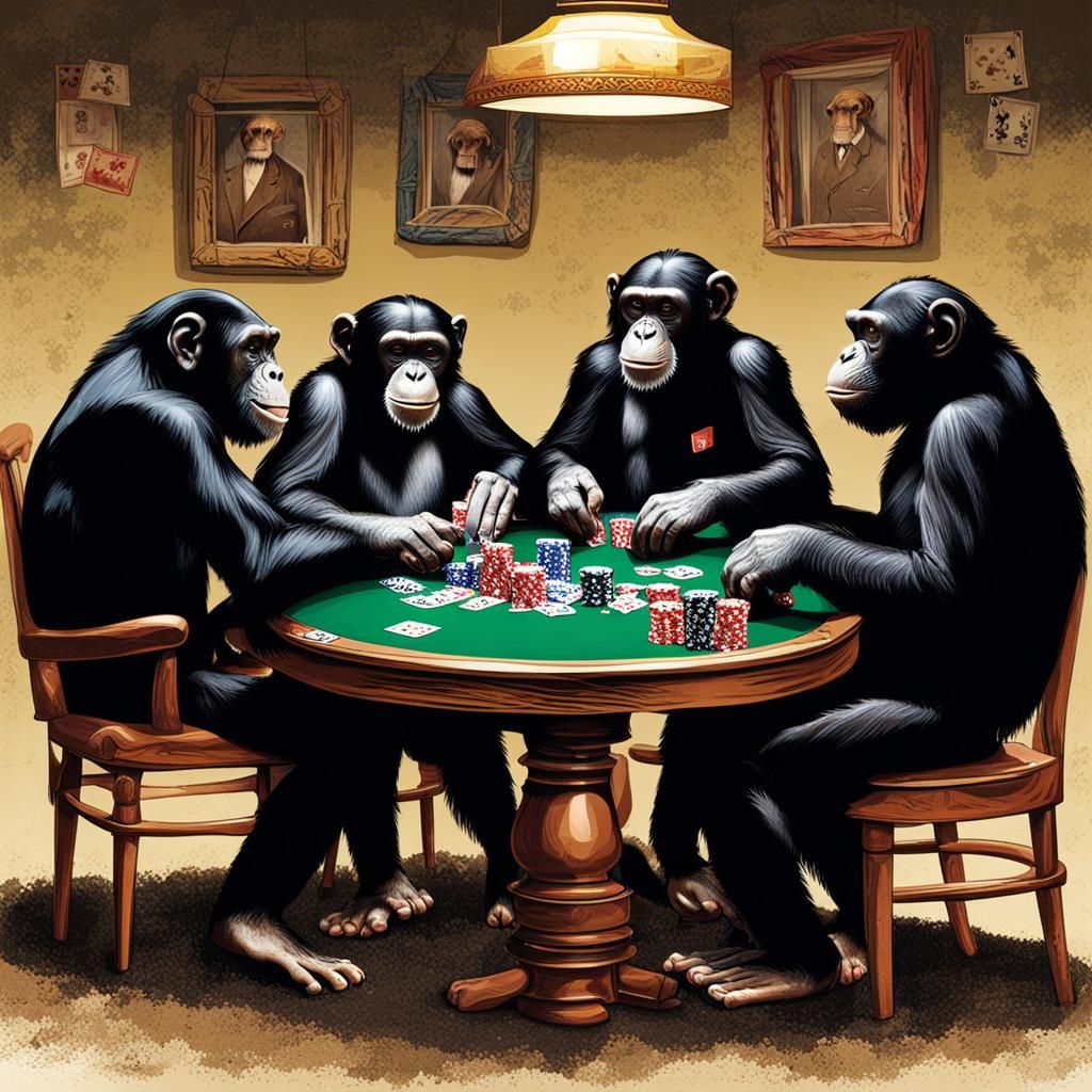Chimpanzees Playing Poker at a Table