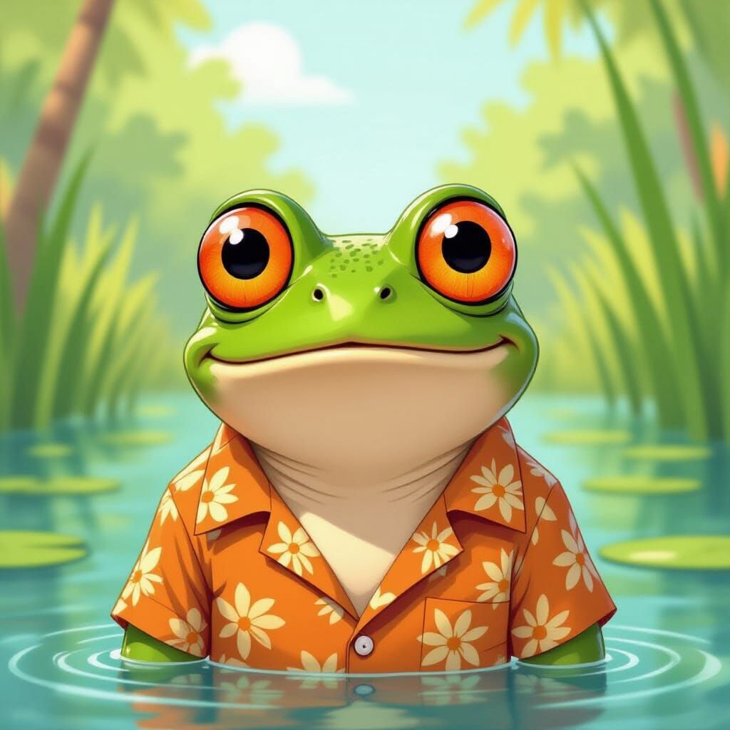 Shocked Frog in Disney Cartoon Style