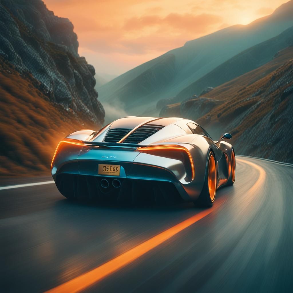 Supercar Speeding Through Misty Mountain Pass