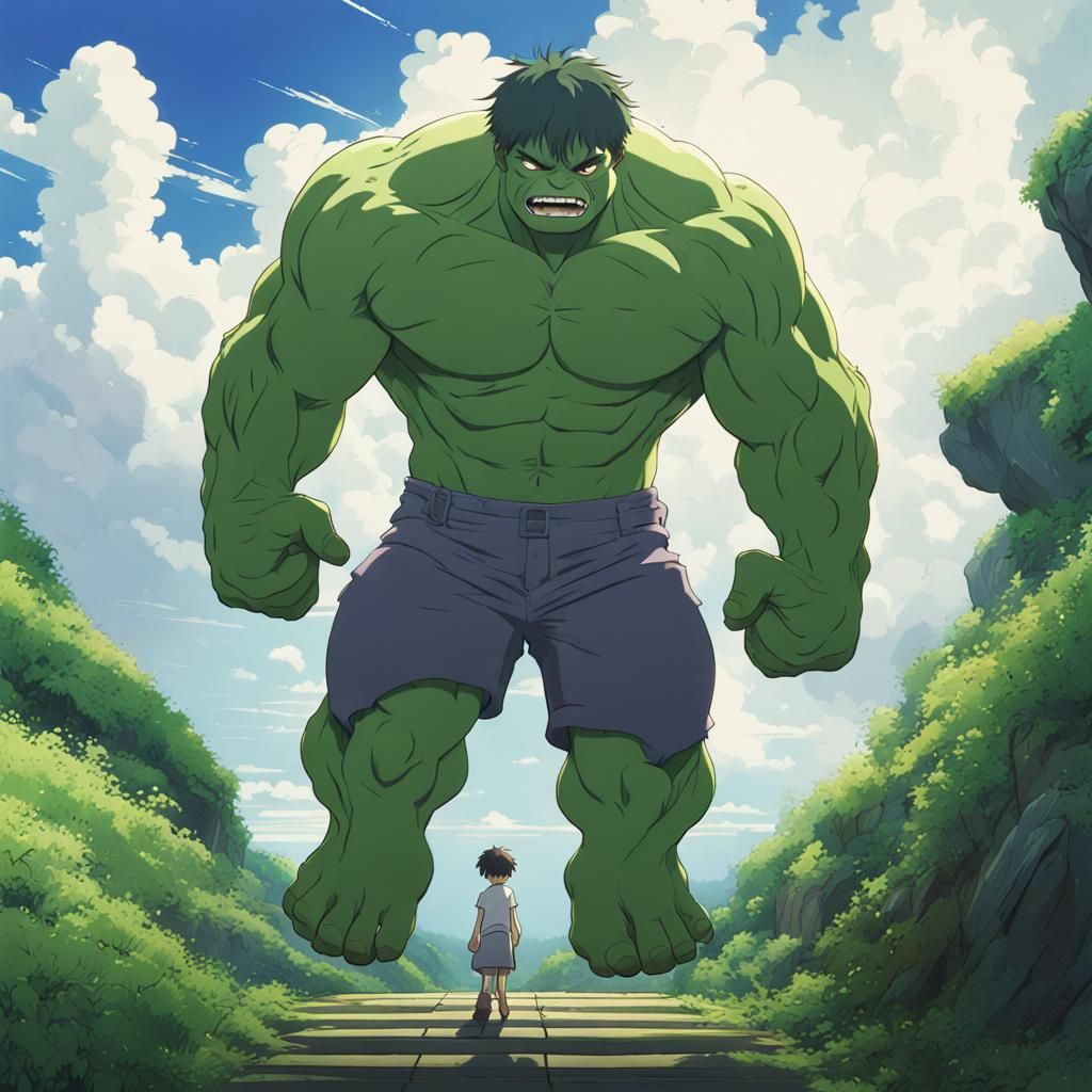 Hulk in Studio Ghibli Anime Style