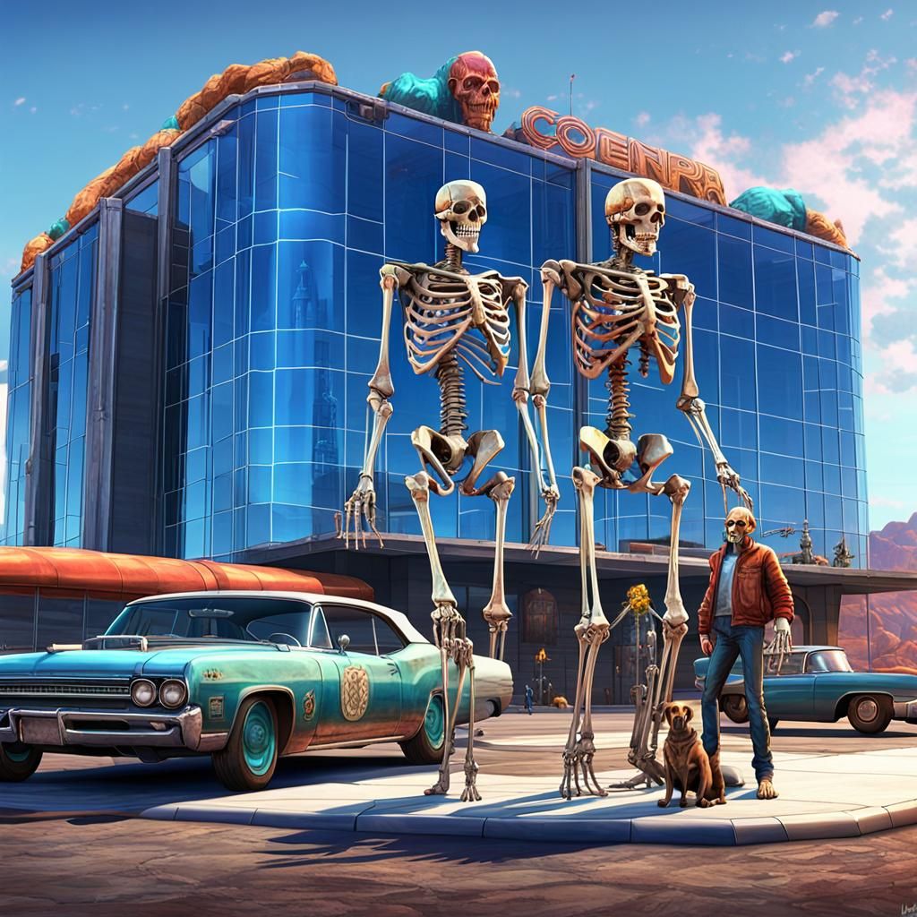 Colorful Metal Skeletons at Building, Hyperrealistic Digital...