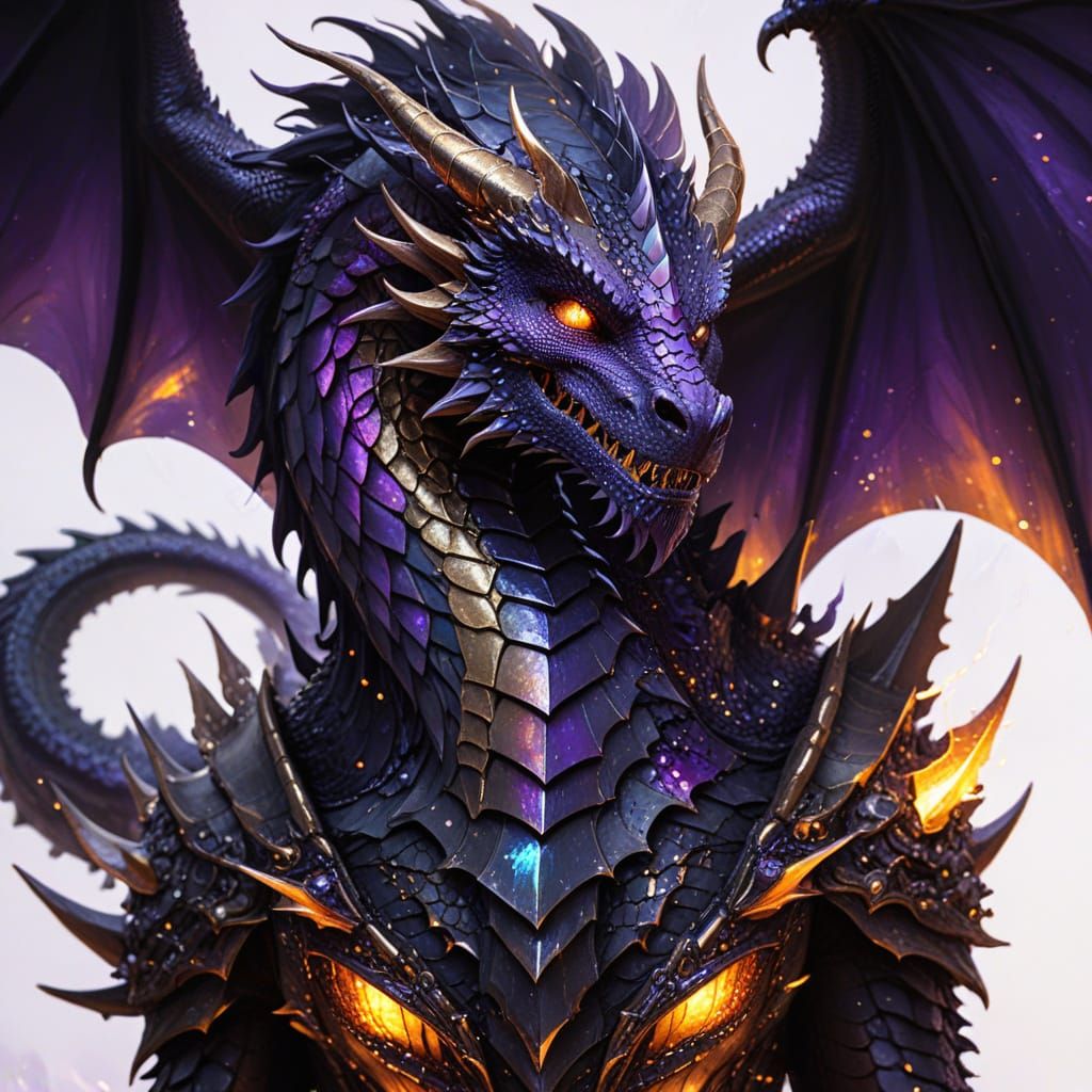 Iridescent Dragon Guarding Crown: Fantasy Oil Painting