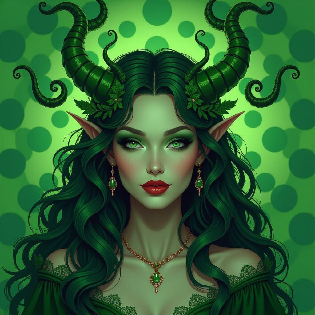 Diabolic Green Woman in Surreal Dark Fantasy Style