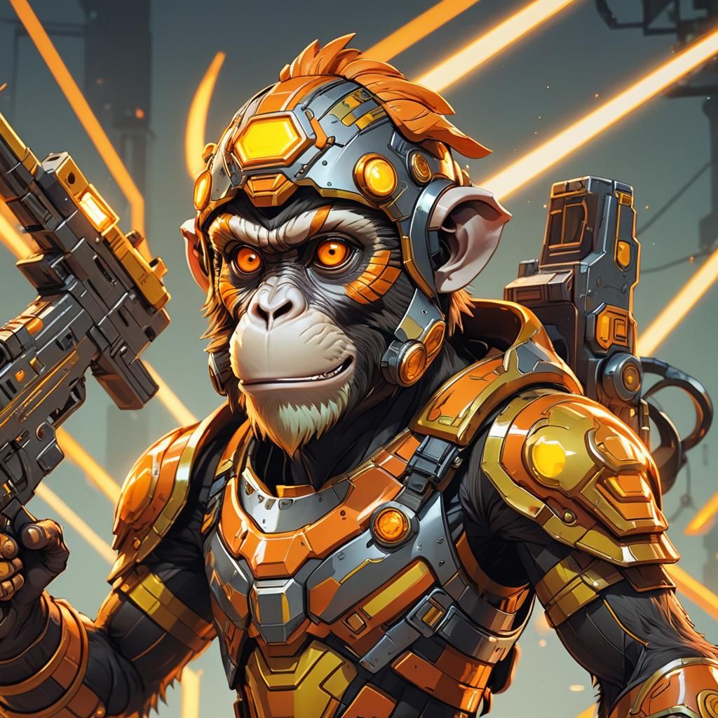 Hero Monkey with Energy Gun in 3D Anime Art